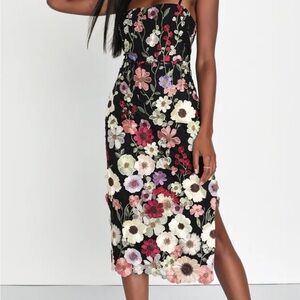 NWT Lulus Floral Embroidered Black Dress